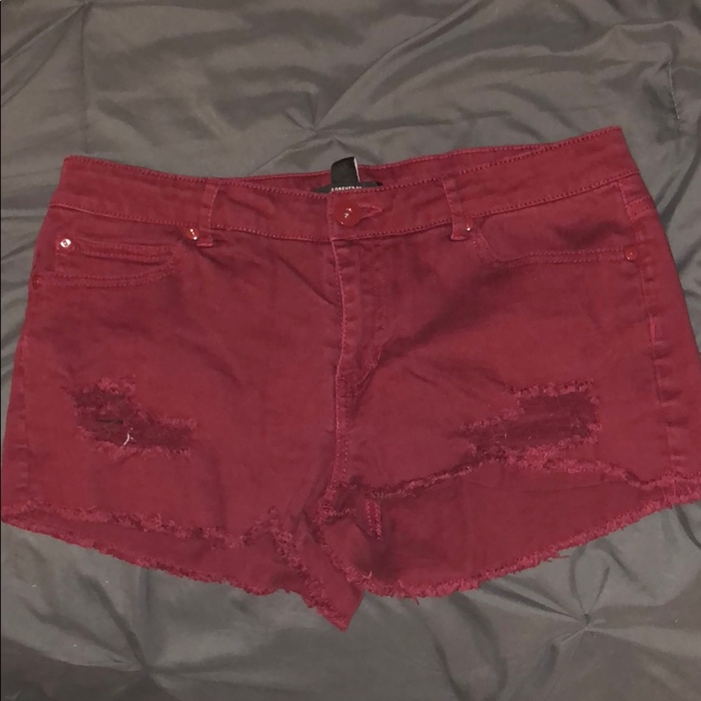 Maroon denim shorts
